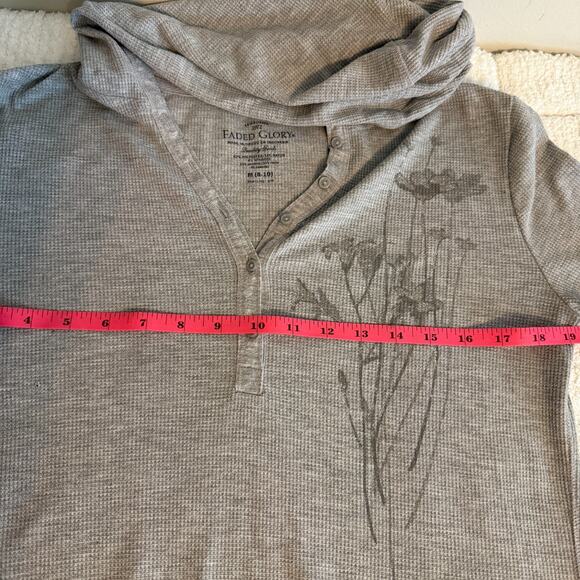Faded Glory Womens Gray Long Sleeve Hooded Waffle Knit Henley Size Medium - Picture 6 of 9